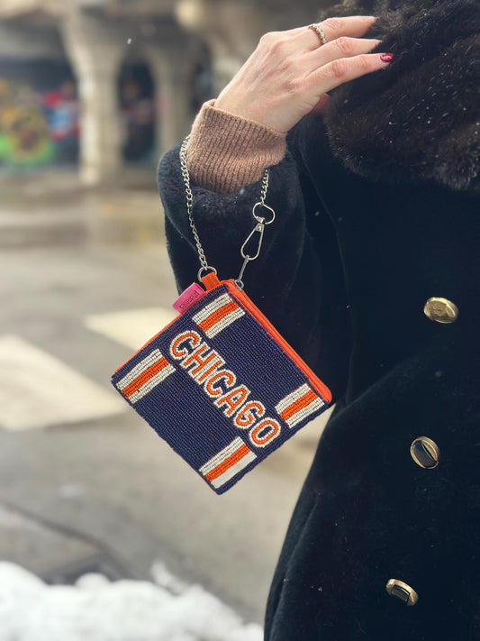 Chicago Football Beaded Coin Purse | Game Day Stadium Pouch