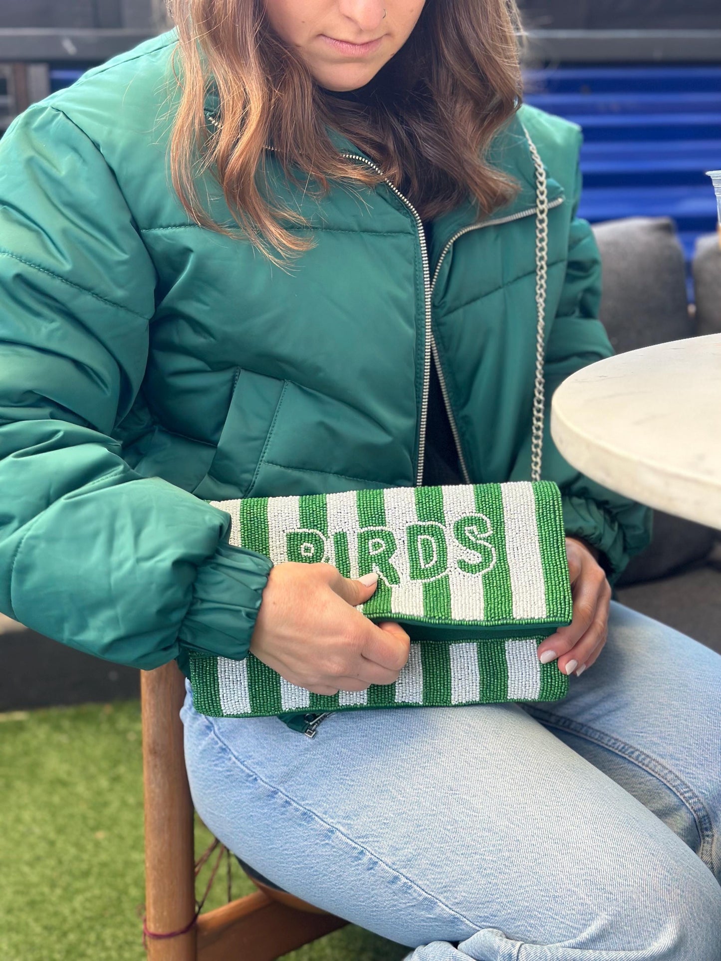 Philadelphia BIRDS Oversized Kelly Green Beaded Clutch | Game Day Fashion | NOT Stadium Approved