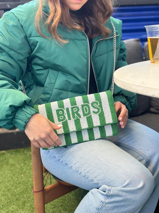 Philadelphia BIRDS Oversized Kelly Green Beaded Clutch | Game Day Fashion | NOT Stadium Approved
