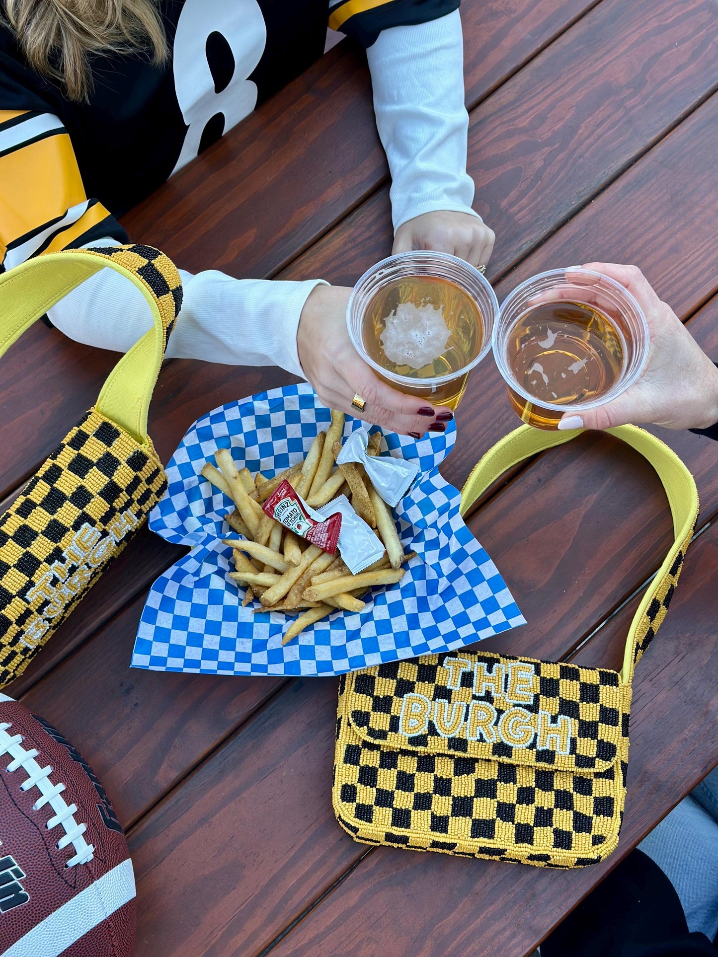 Pittsburgh White & Yellow Checkered "THE BURGH" Beaded Shoulder Bag – Handmade Shoulder Bag | Game Day Fashion | NOT Stadium Approved