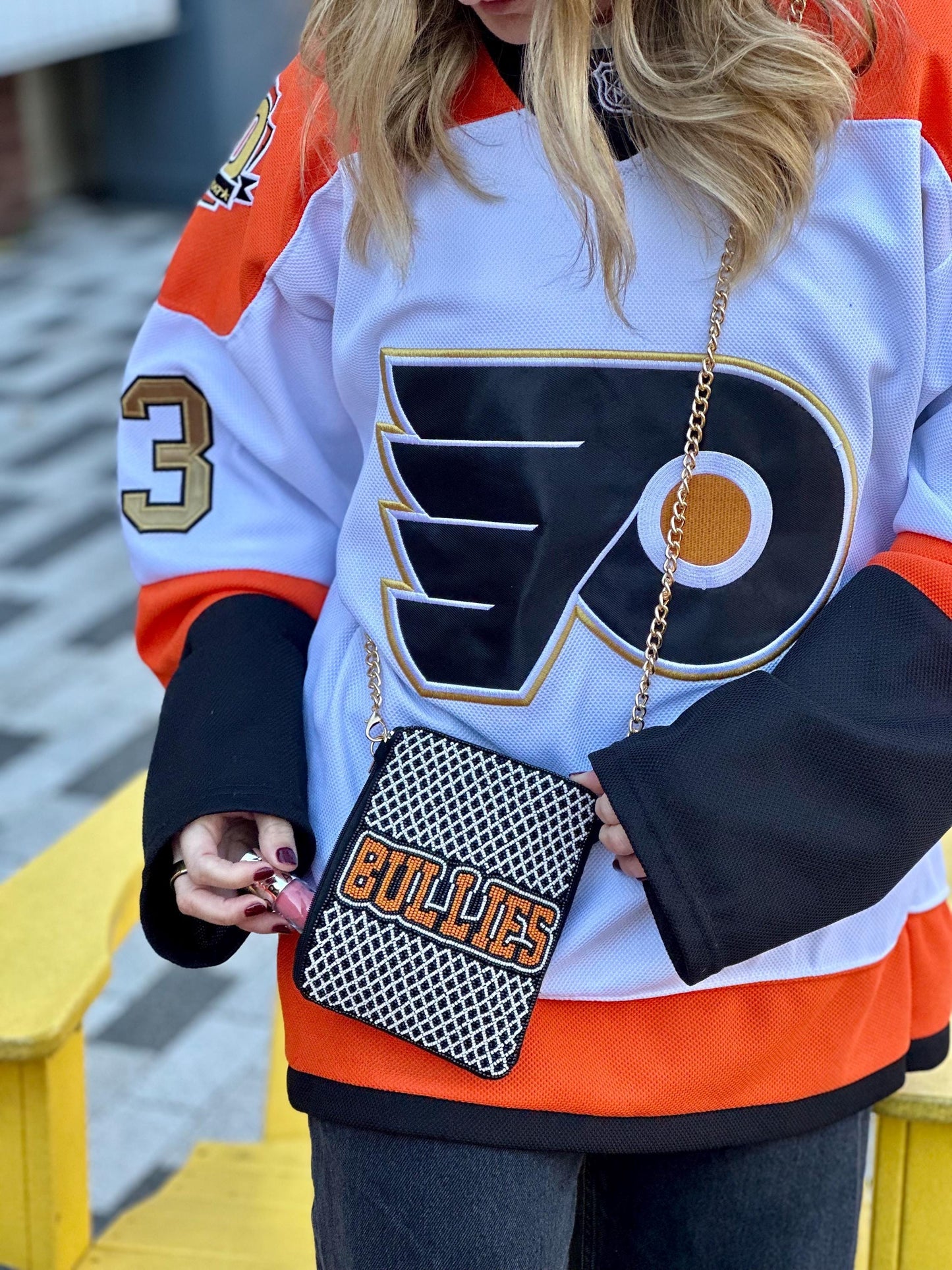 BULLIES Beaded Cell Phone Crossbody | Black & Orange