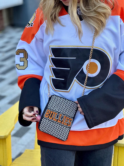 BULLIES Beaded Cell Phone Crossbody | Black & Orange