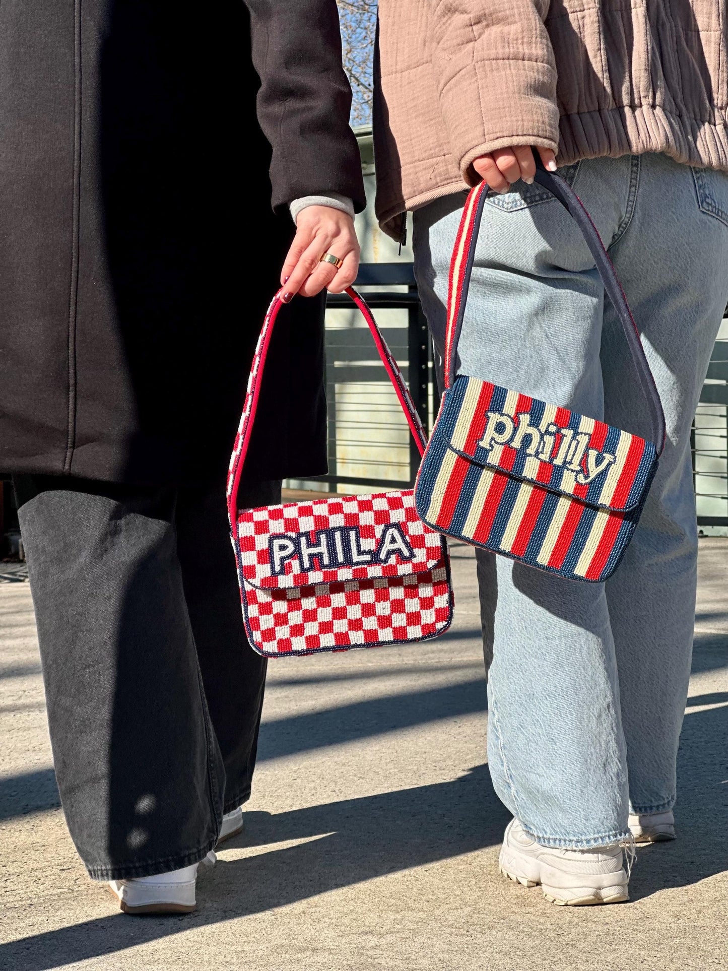 Philadelphia Red, White & Blue “PHILA" Beaded Shoulder Bag – Handmade Shoulder Bag | Game Day Fashion | NOT Stadium Approved