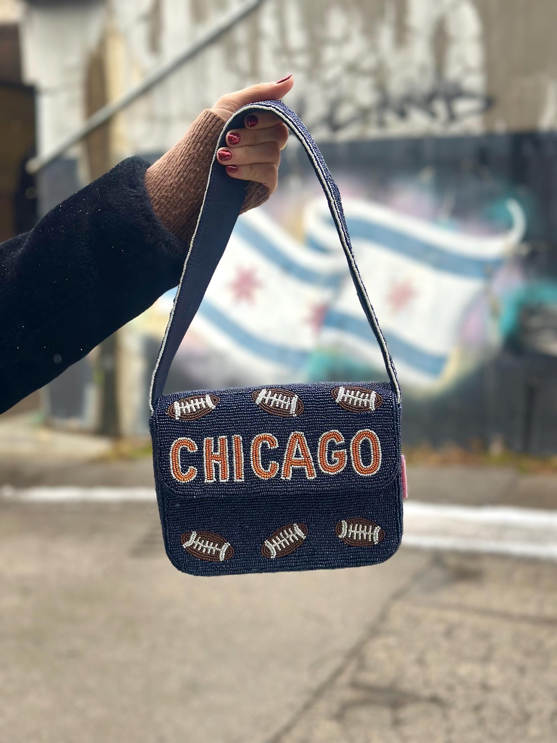 Chicago Football Beaded Shoulder Bag – Game Day Purse