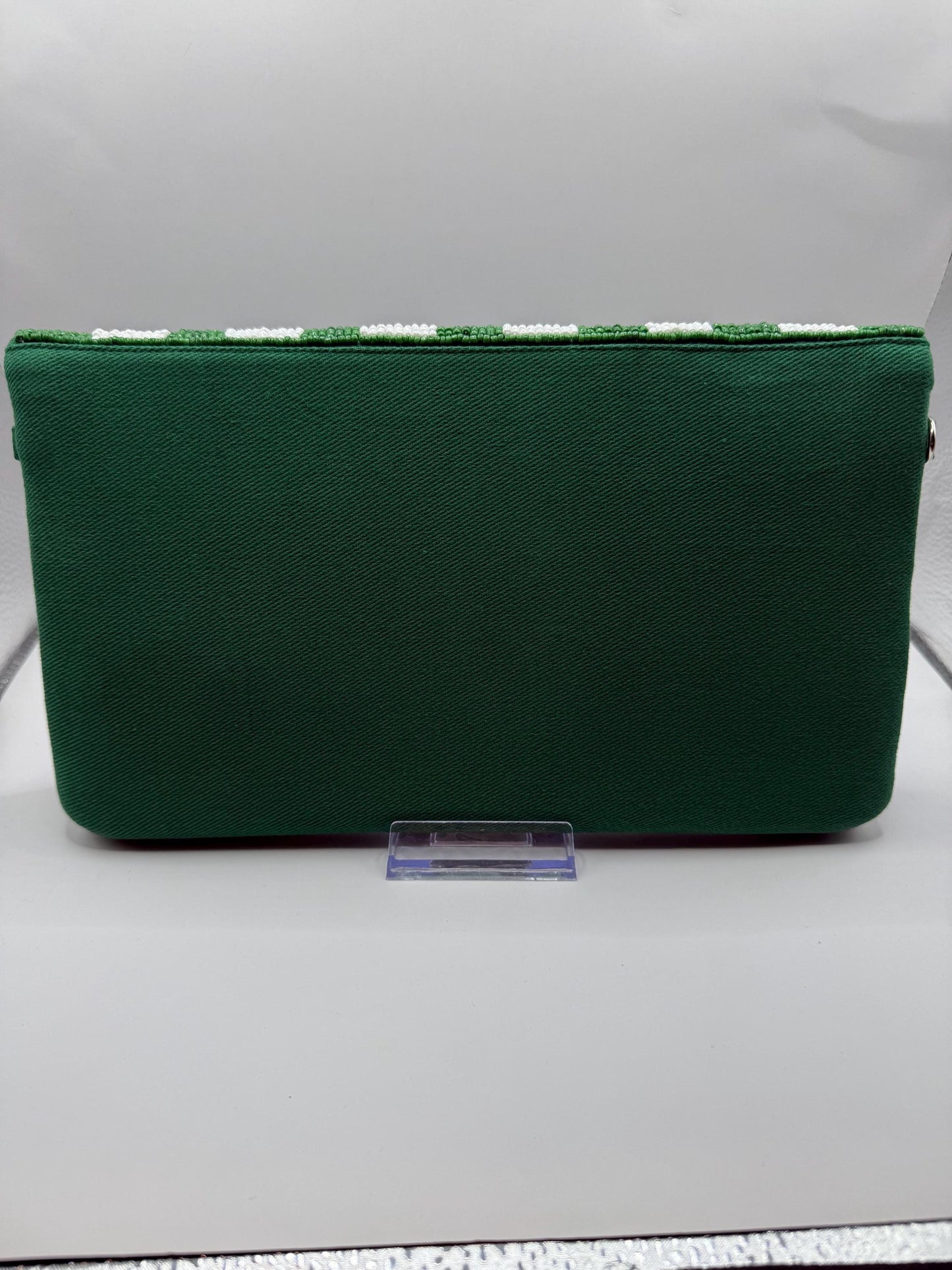 Beaded BIRDS Clutch | Green & White Stripe, Philly Game Day Fashion