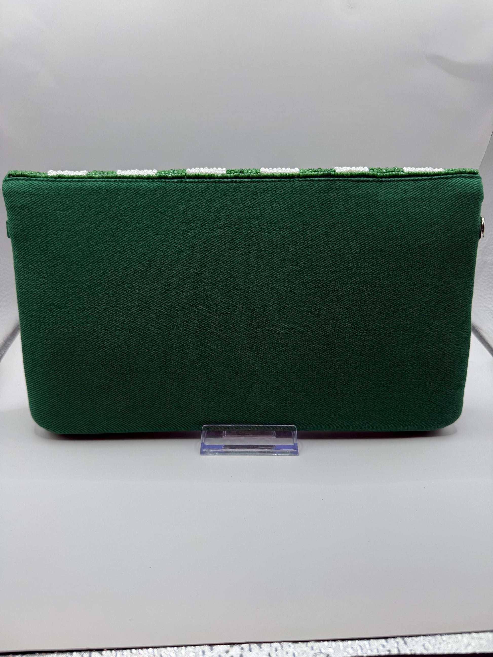 Beaded BIRDS Clutch | Green & White Stripe, Philly Game Day Fashion