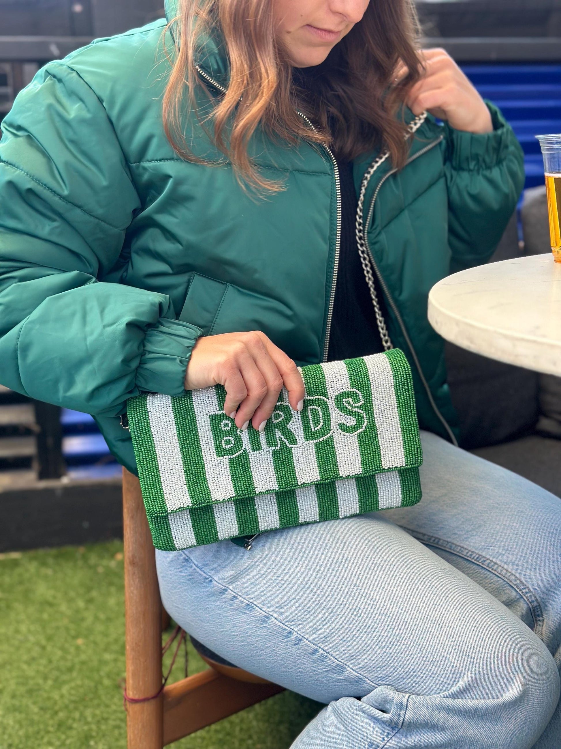 Philadelphia BIRDS Oversized Kelly Green Beaded Clutch | Game Day Fashion | NOT Stadium Approved
