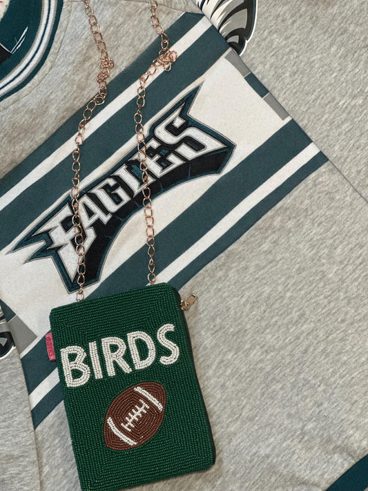 Philadelphia Football Green "BIRDS" Beaded Phone Crossbody – Handmade Crossbody Bag | Game Day Fashion | Stadium Approved