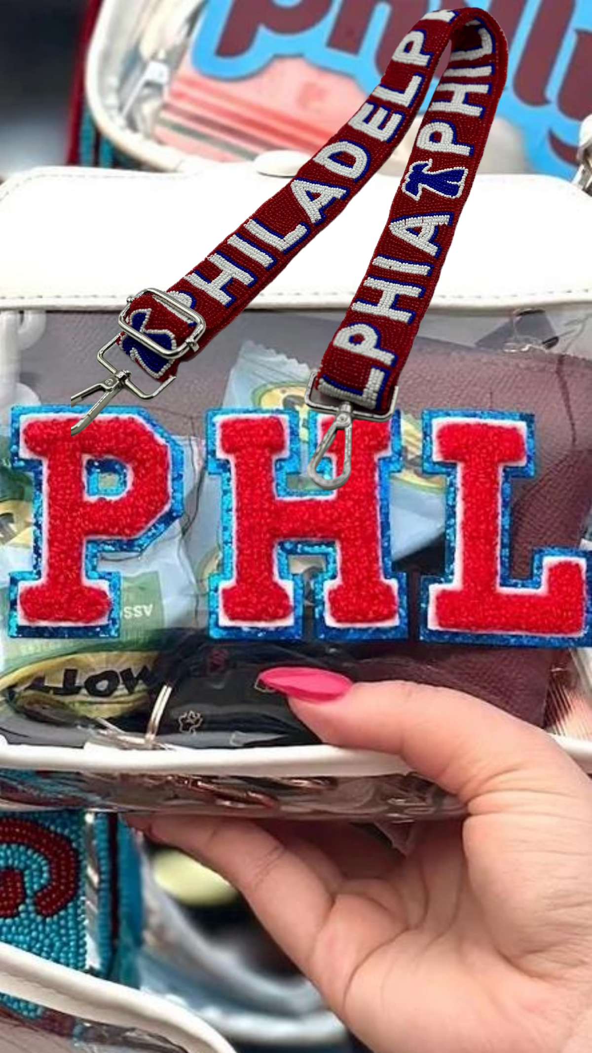 PHL Felt Letter Combo with red PHILADELPHIA beaded strap