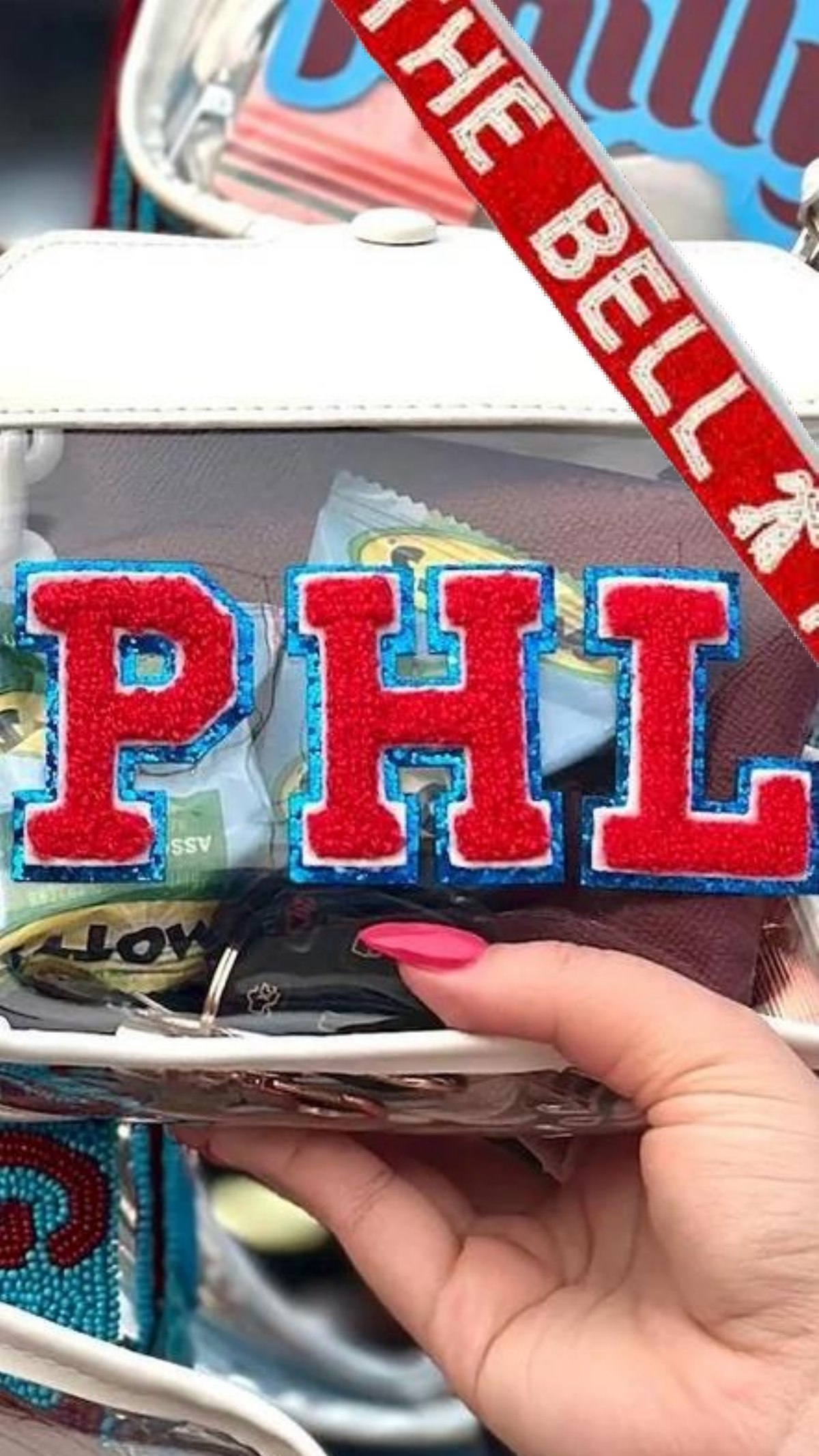 PHL Felt Letter Combo with Red and White RING THE BELL beaded strap