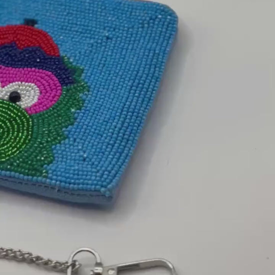 Philadelphia Mascot Beaded Coin Purse – Blue | Stadium Approved | Handmade Game Day Bag | Quirky Philly Gift