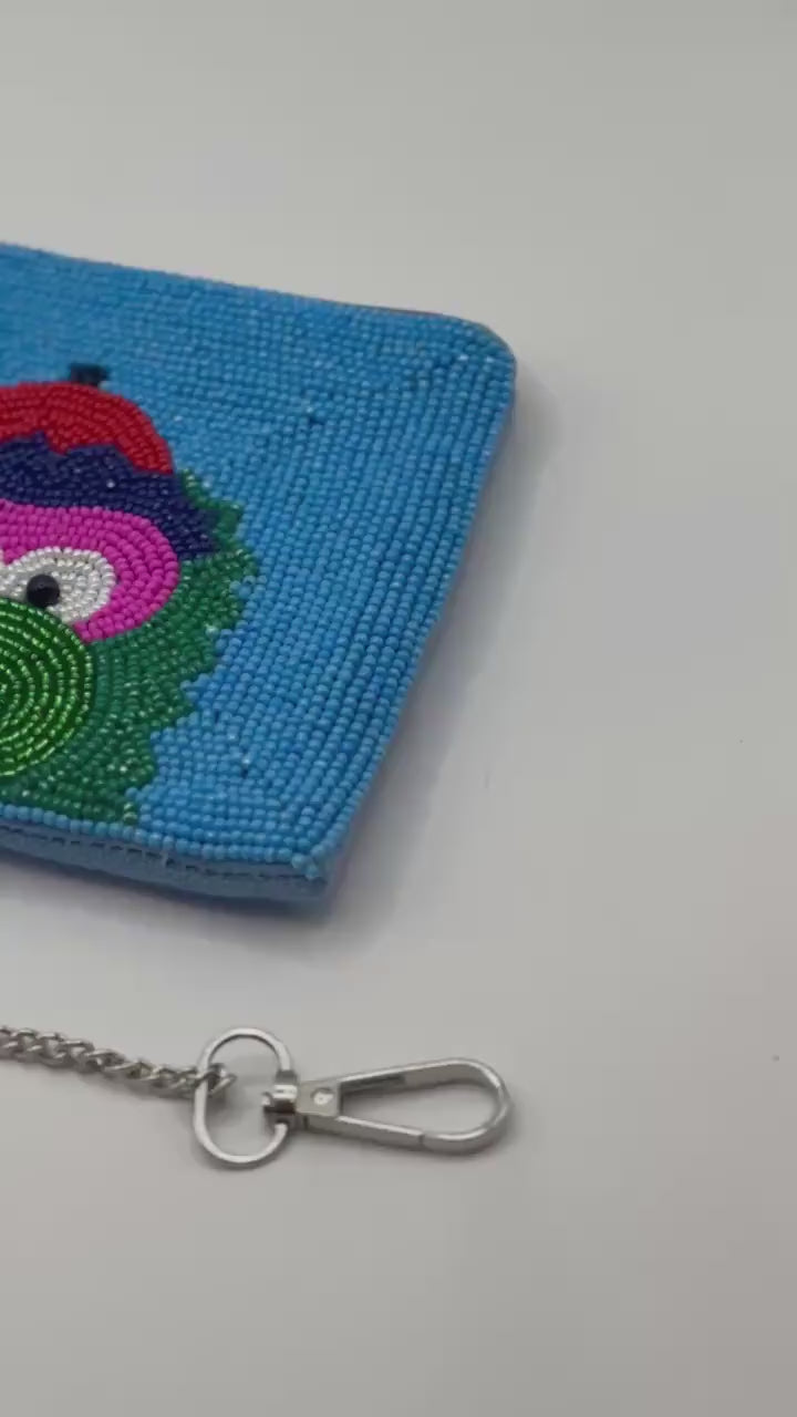 Philadelphia Mascot Beaded Coin Purse – Blue | Stadium Approved | Handmade Game Day Bag | Quirky Philly Gift