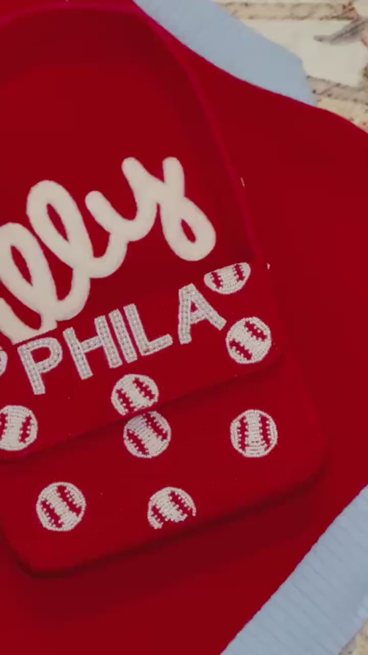PHILA Red and White Baseball Beaded Shoulder Bag – Handmade Shoulder Bag | Game Day Fashion | NOT Stadium Approved