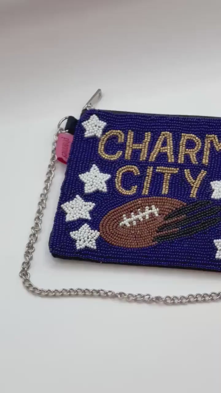 Baltimore Football Beaded Coin Purse | Stadium Approved Game Day Pouch